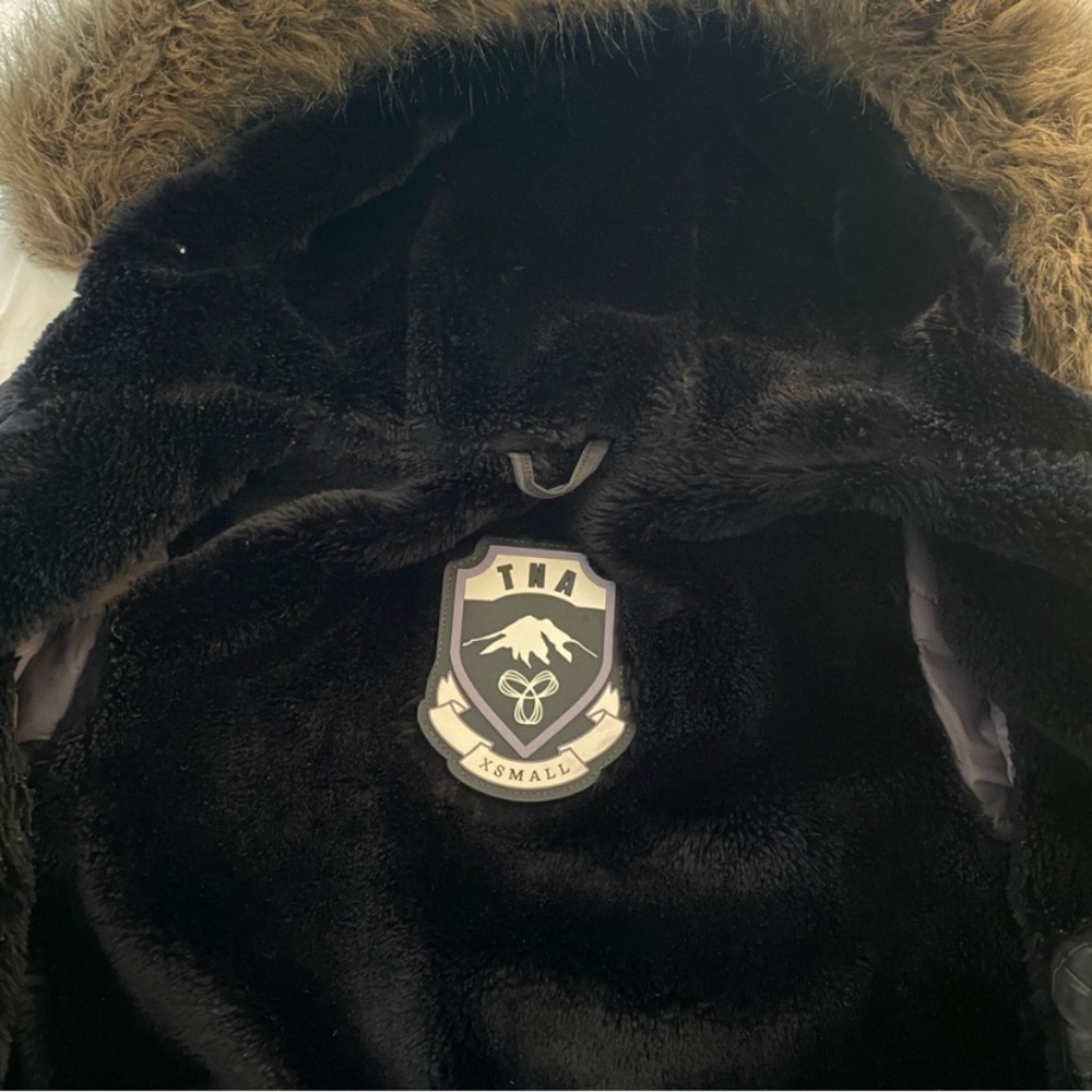 Black TNA Summit Parka Jacket with detachable faux fur trim XS - Picture 4 of 6